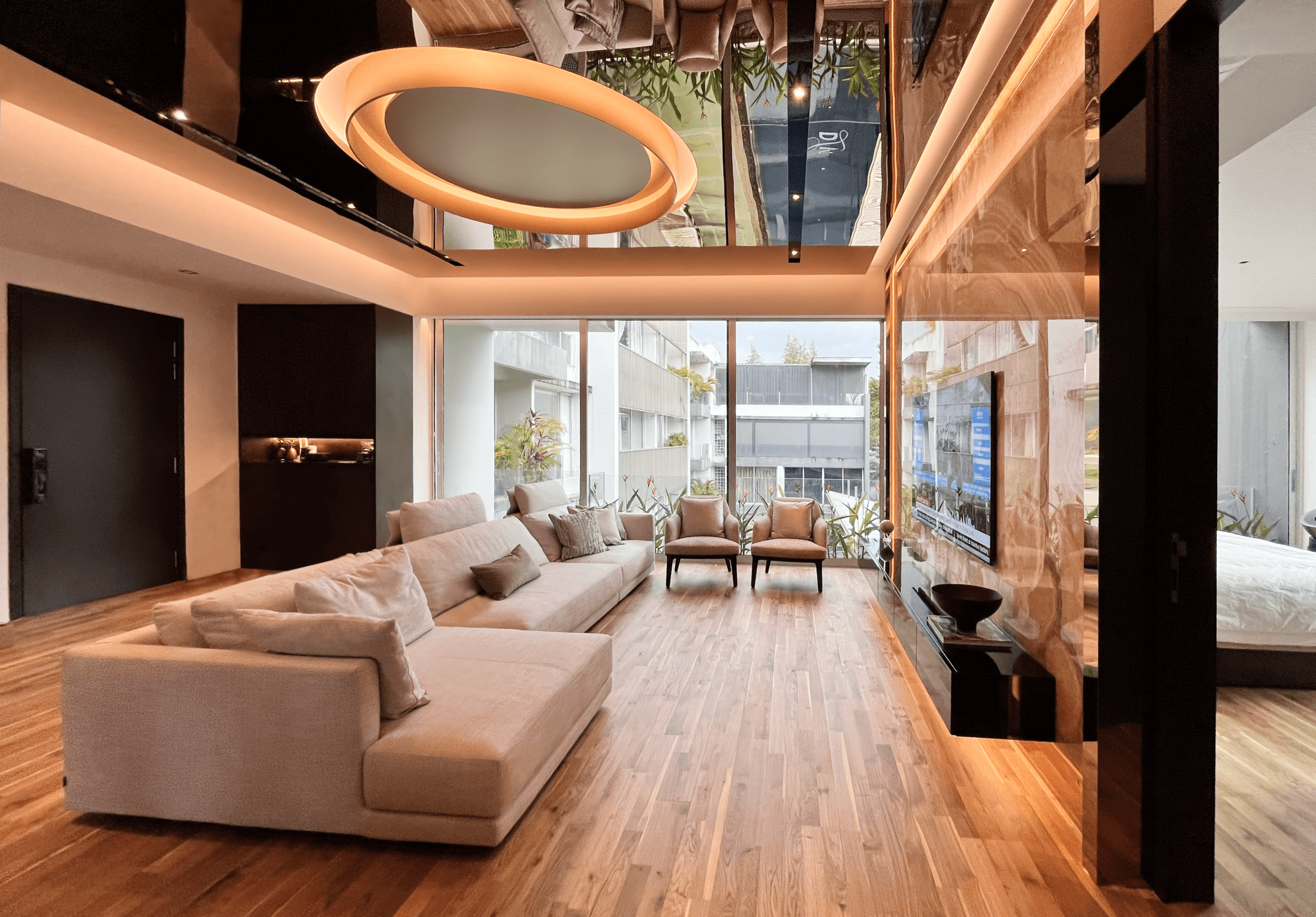 Solid timber flooring in a Singapore living room finished in Junckers oak