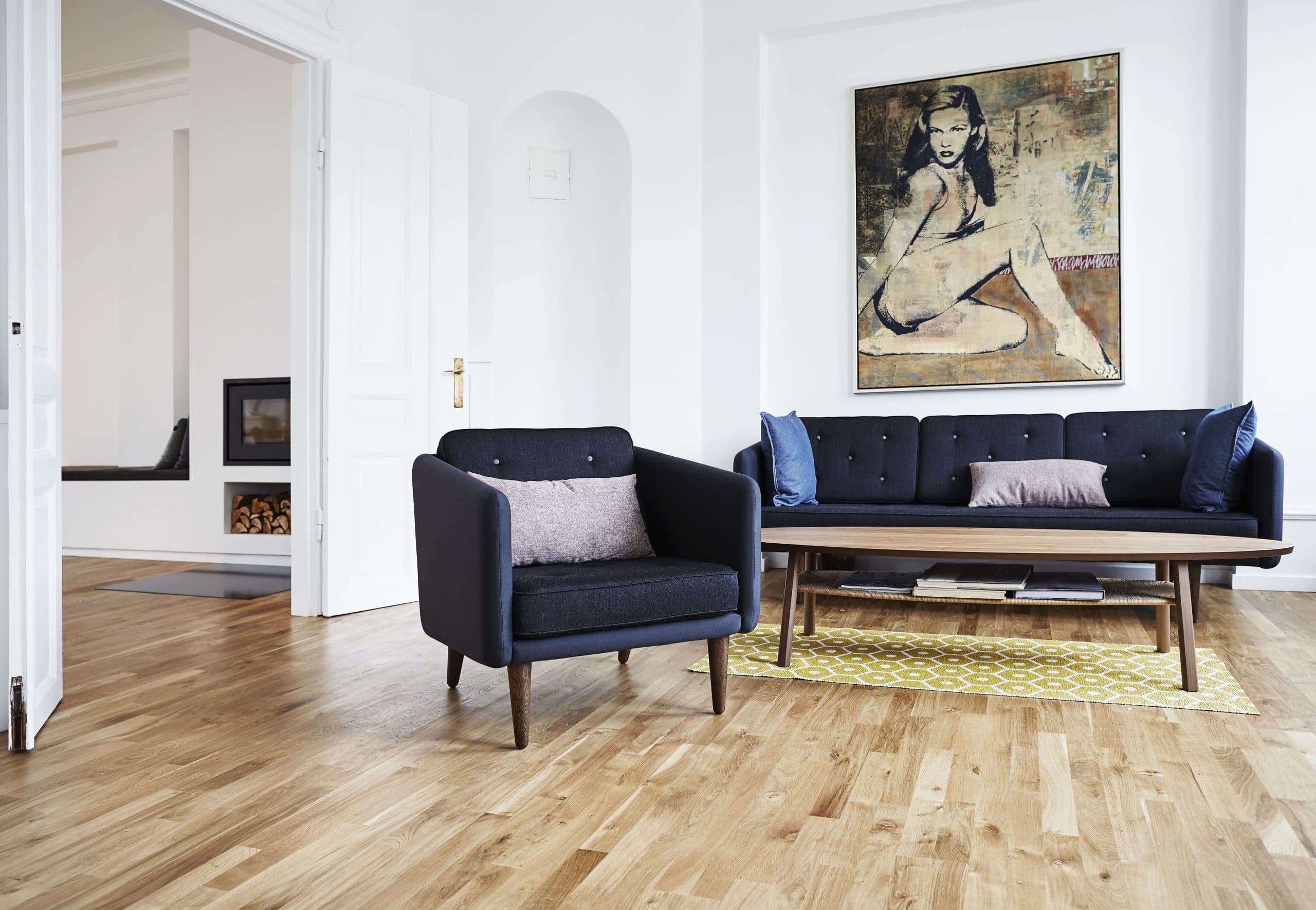 Solid oak parquet flooring, Junckers Oak Harmony 2-strip boards in a residential interior